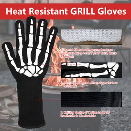 UBeesize Lengthen BBQ Gloves (Skeleton), 1472°F Heat Resistant Grill Glove, 14 inch Fireproof Oven Gloves for Cooking, Non-Slip Fire Glove for Grilling, Barbecue, Smoker, Baking, Frying