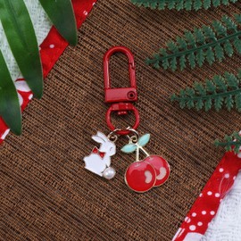 SHTALHST Rabbit Keychain with Red Cherry Charm,Cute Bunny Keychain for Women Girlfriend Friend