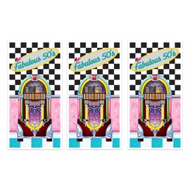 Beistle 3 Piece Plastic The Fabulous 50's Door Covers for 1950's Theme Sock Hop Party Decorations, 60" x 30", Multicolor