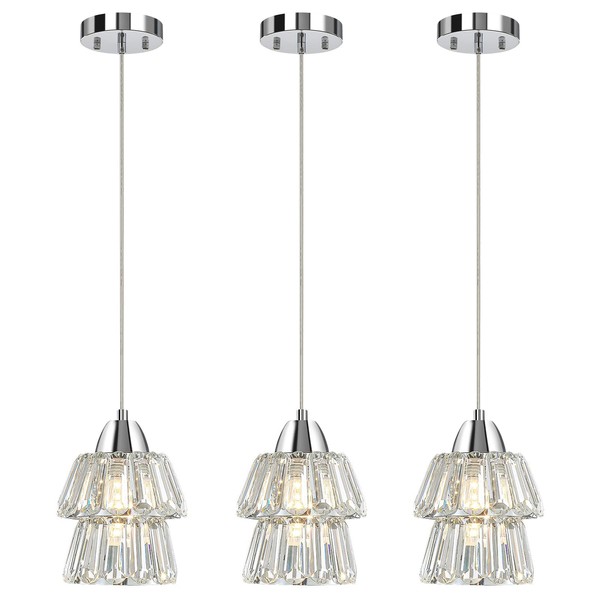 XIYOUVE 3 Pack Crystal Pendant Light for Kitchen Island, Sweet