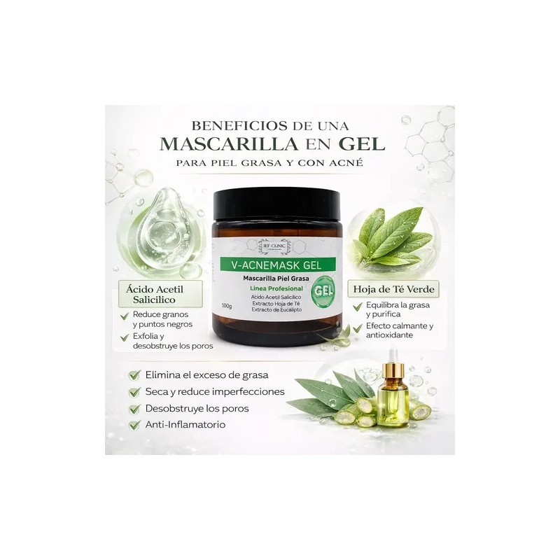 V-acnemask Gel Facial Piel Grasa Sebo Control Piel Brillosa