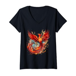 Womens Fire Phoenix Bird Phoenix Rising Phoenix Rejuvenation Reborn V-Neck T-Shirt