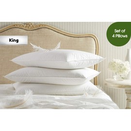 The Sleep Factory Zisa Dreams Premium Down and Feather 100% Dual-Layered Cotton Pillow (King, 4 Pack)