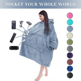 Miss Mila®|Oversized Wearable Blanket Hoodie, Ultra Soft All-Season Flannel Sweatshirt Blanket with Kangaroo Pocket, One Size Fits All, Warm Gift for Women Men Teens,Spring Lake