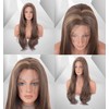 VEBONNY Dark Brown with Blonde Highlights Lace Front Wigs, Synthetic