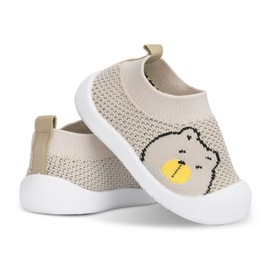 Pluatyep Baby Toddler First Walking Non-Skid Shoes Infant Boys Girls Soft Sole Fashion Breathable Knitted Mesh Socks Shoes Slip-on Slippers, Khakibear, 12-18 Months Toddler