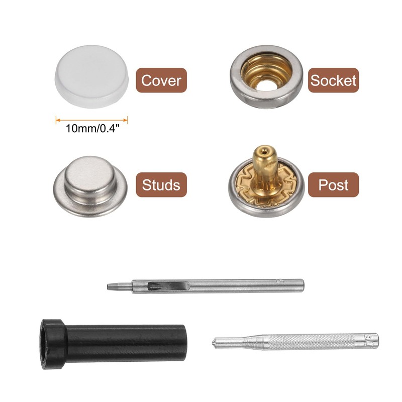 HARFINGTON 24 Set Leather Snap Fasteners Kit 10mm Metal Snap