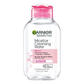 Agua micelar limpiadora Garnier, desmaquillante todo en uno y limpiador facial, para todo tipo de piel, 3.4 onzas líquidas (100mL), 1 unidad (el empaq