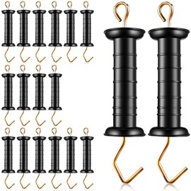 Therwen 18 Pcs Plastic Fence Gate Handle with Insulators Insulated Fence Plastic Gate Handle with Spring Heavy Duty Fence Insulators, Black