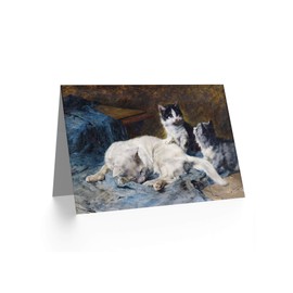 PAINTING INTERIOR STUDY ANIMALS ADAM MOTHER CAT KITTENS GREETINGS CARD