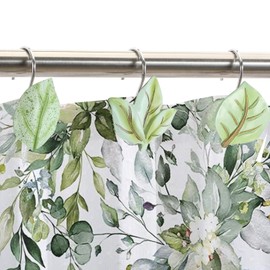 Leaf Shower Curtain Hooks, Decorative Shower Curtain Rings, CHICTIE Rust Proof Stainless Steel Shower Hooks for Bathroom, Green Plant Leaves Shower Curtain Hooks Set of 12