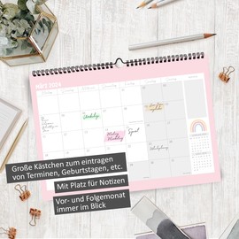 Monthly Calendar 2024 Wall Calendar A4 Landscape I Wall Calendar for Couples and Singles or as a Family Calendar I Family Planner, Monthly Planner, Home or Office