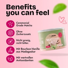 TryMOIN - Vanilla Matcha - Ceremonial Grade Matcha Powder from Japan, for Iced Matcha Latte with Vanilla Flavour, with Bourbon Vanilla from Madagascar, Date & Stevia - 20 Servings