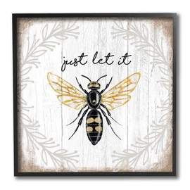 Stupell Industries Just Let it Be Sentiment Country Bee Pun, Designed by Elizabeth Tyndall Black Framed Wall Art, 12 x 12, Yellow