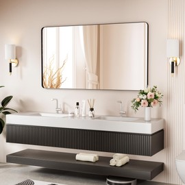 Black Bathroom Mirror 55X30 Inch Bathroom Vanity Mirror for Wall, Metal Frame Large Mirror, Tempered Glass, Modern Wall Mirror for Bathroom, Farmhouse, Horizontally or Vertically Hanging