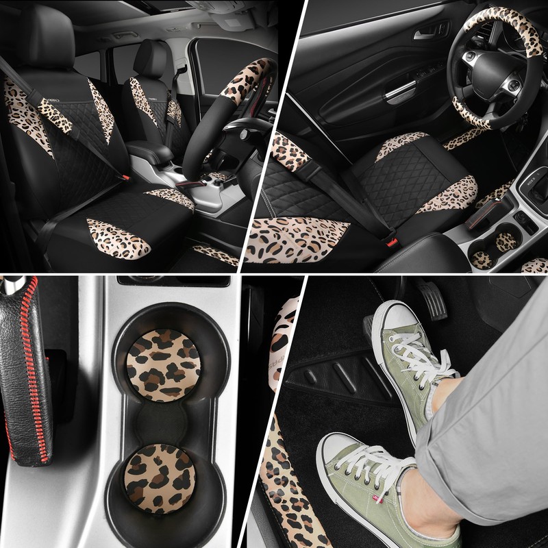 CAR PASS Leopard Print Faux Leather Car Seat Covers &