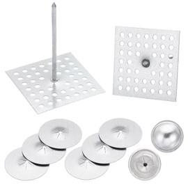 PATIKIL 300pcs Perforated Insulation Pins 2-1/2inch, 1.5in Self Locking Washers Round 7/8in Aluminum Insulation Hangers Cap Washers for Foam Board Wall Floor Ceiling, 100Set/300Pieces