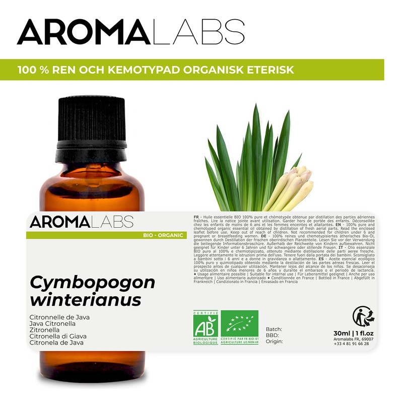 Organic CITRONELLA Essential Oil (30ml) - 100% Pure, Ecocert Certified