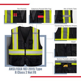 KAYGO Safety Vest with Pockets - High Visibility Reflective Vest ANSI Class 2 Construction Vest (Type R, Not FR) KG0100 (XL, Black, 1 Pcs)
