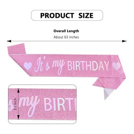 Vuzvuv It's My Birthday Birthday Sash, Birthday Sash for Women, Girls,Men, Glitter Birthday Sash with Foil Letters for Birthday Party,Decor-Iridescent Black