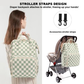 Dezcrab Baby Diaper Bag Backpack for Mom, Large Capacity Travel Nappy Bag for Boys & Girls with Stroller Straps (Corduroy Checkered Green)