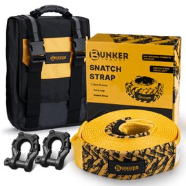 BUNKER INDUST Heavy Duty Tow Strap Recovery Kit, 3" x 30ft Recovery Straps + Pair 3/4 D Ring Shackles + Bag 35,000 lbs Tree Saver Winch Strap - Emergency Vehicle Off Road Towing Rope