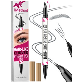 iMethod Curved Eyebrow Pen - Eyebrow Pencil, Brow Pencil 2-in-1 Dual-Ended Microblading Eyebrow Pen with Curved Tip and Precise Brush-Tip, Brow Pen for Natural Hair-Like Brows, Last All-Day, Grey