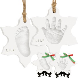 Kit de mano y huella para bebé, adorno personalizado para la primera Navidad, recuerdo de huella de recién nacido, kit de impresión de pata de perro fácil de bricolaje, regalos de Navidad recién nacidos para niños, niñas, nueva mamá (timbre)