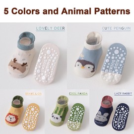 Baby Cartoon Animal Trampoline Anti Slip Socks - Cute Lion and Rabbit Ankle Socks, Pack of 5 Pairs