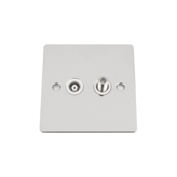 TV Aerial + Sky Satellite Wall Socket - Polished Chrome