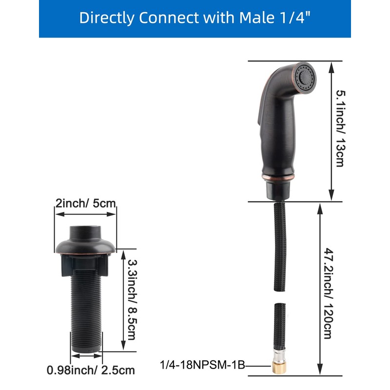 Universal Kitchen Sink Side Sprayer with Quick Side Connector Compatible