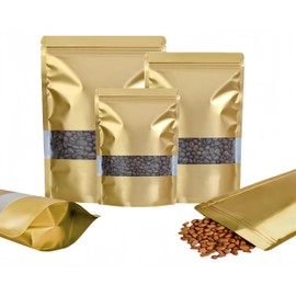 Rimiko Pack of 50 Ziplock Bags for Standing Up with Window, Zip Films Mylar Stand Up Bags, Resealable Bag for Food Storage (Gold, 12 x 20 cm)