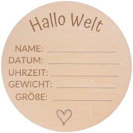 Personalisiertes Hallo Welt Baby Holzschild mit Foto, Meilenstein Baby, Personalisierte Geschenke, Fotogravur mit Geburtsdaten, 13x13 cm aus Lindenholz