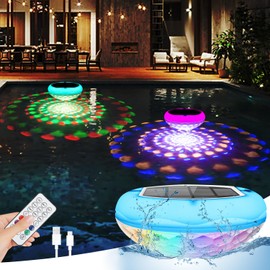 QOLNBY Pool Lights, 2-in-1 Solar USB Rechargeable Floating Pool Lights, 6.69 Inch 2600mAh IP68 Waterproof 6 Dynamic Modes Upper and Lower Color Changing Hangable Solar Floating Light for Pools 1 PCS