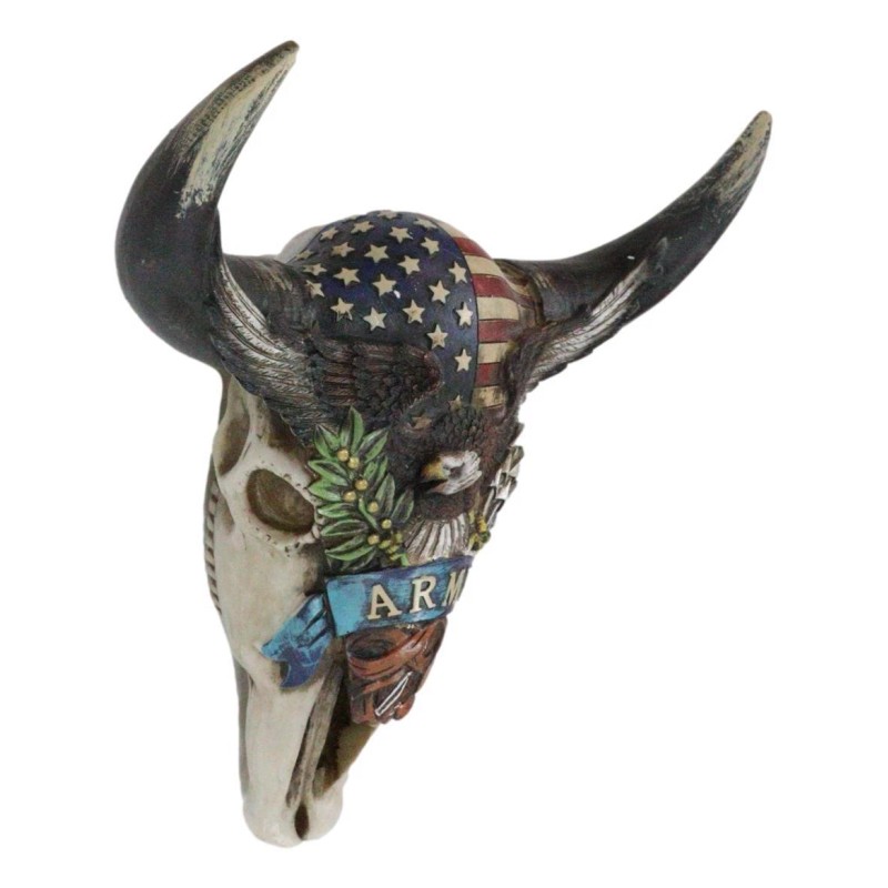 Western Patriotic Bull Cow Skull With American Flag Bald Eagle