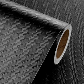 Livelynine Textured Rattan Wallpaper Black Peel and Stick Wall Paper for Bathroom Kitchen Cabinet Covering Waterproof Black Contact Paper for Cabinets 15.8x78.8 Modern Matte Basket Weave Pattern