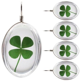 TEHAUX 25pcs Dried Pressed Flower Four Leaf Pendant Glass Shamrock Charms For Jewellery Making DIY Necklace Keychain Bags