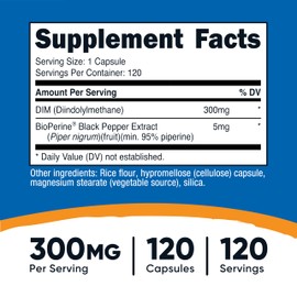 Nutricost DIM (Diindolylmethane) Plus BioPerine 300mg, 120 Vegetarian Capsules - Up to 4 Month Supply, Max Strength DIM Supplement