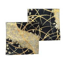Gold Brocade Coaster [Sakurabayashi Black] Set of 2 Coasters Golden Brocade Nishijin Textile Japanese Pattern Kyoto Gold Orchid Gold Orchid Black