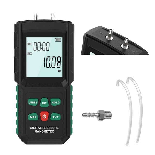 Dual Port Differential Pressure Gauge Digital Pressure Manometer 13 Selectable