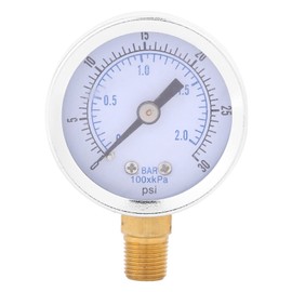 Dial Pressure Gauge with 1/4 BSP Back Connection for Air, Water, Oil, and Gas Steel Case Mechanical Pressure Gauge 0-2 bar / 0-30 psi