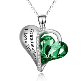 AOBOCO Heart Crystal Necklace Sterling Silver Crystal Necklace Pendant Grandma Jewelry Birthday Gifts From Granddaughter