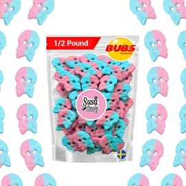 BUBS Sour Dizzy Skulls – Bubblegum Flavor, 1/2 Pound Soft Foam Godis – Premium Vagen Swedish Candy by Susa Candy