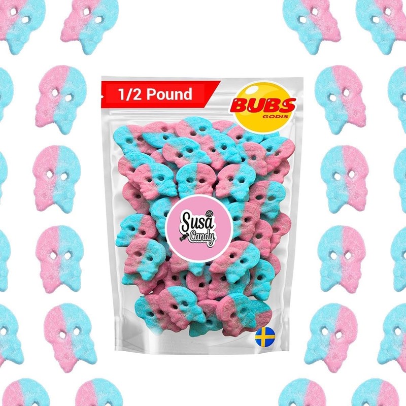 BUBS Sour Dizzy Skulls – Bubblegum Flavor, 1/2 Pound Soft