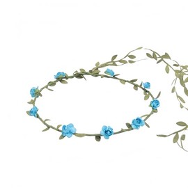 Lofruiin Women's Simulated Rose Flower Wreath Bridesmaid Floral Crown Headband Headpiece for Seaside Weddings Travel Photography (Blue, Pack of 1)