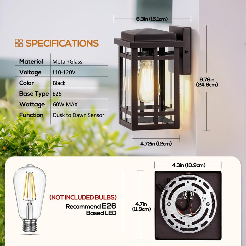 MYHXQ 9.76'' Outdoor Wall Light Fixtures 2 Packs, Waterproof Porch