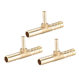 sourcing map Tee Brass Barb Fitting Reducer 3 Way, Fit Hose ID 8mm x 4mm x 8mm 3pcs