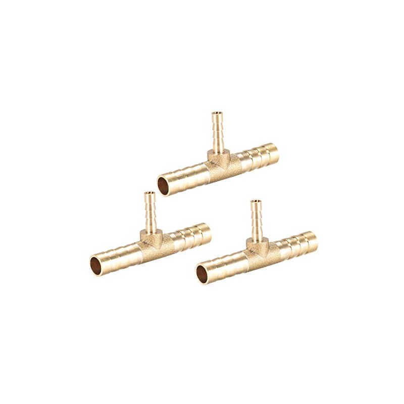sourcing map Tee Brass Barb Fitting Reducer 3 Way, Fit