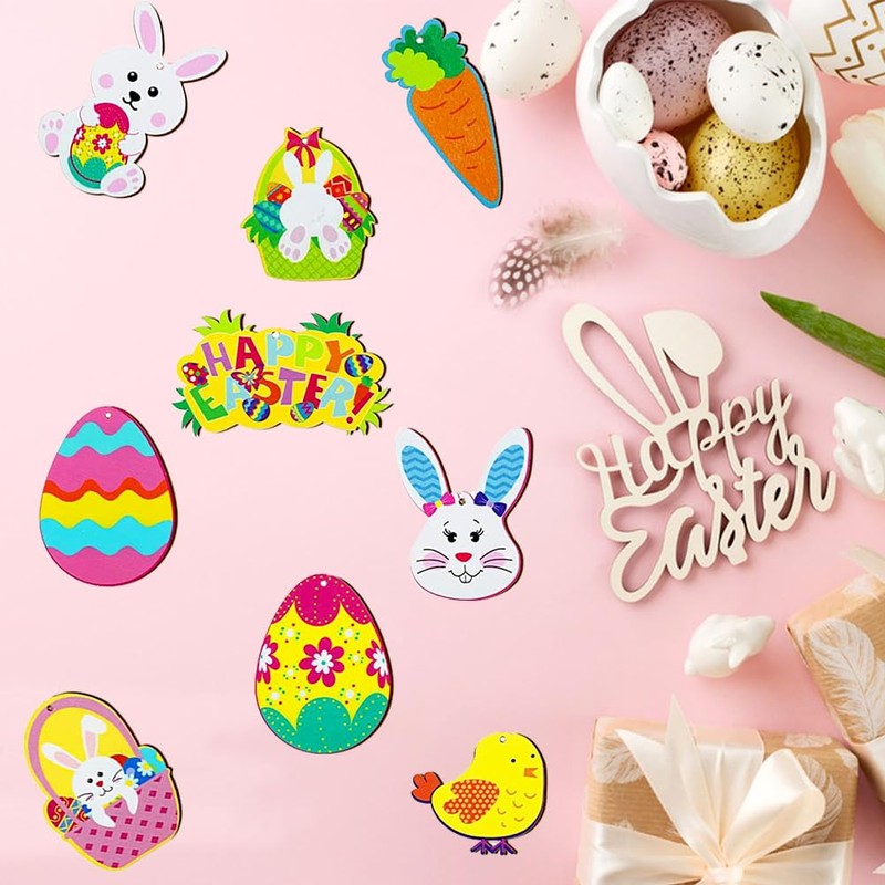 Doyomtoy Wooden Easter Pendants, Pack of 24 Easter Wooden Ornaments