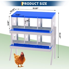 6-Hole Chicken Coop Nesting Box with Bracket & Ventilation Holes, Galvanized Steel Laying Box for Hens & Ducks, Space-Saving Design for Backyard Poultry, Blue